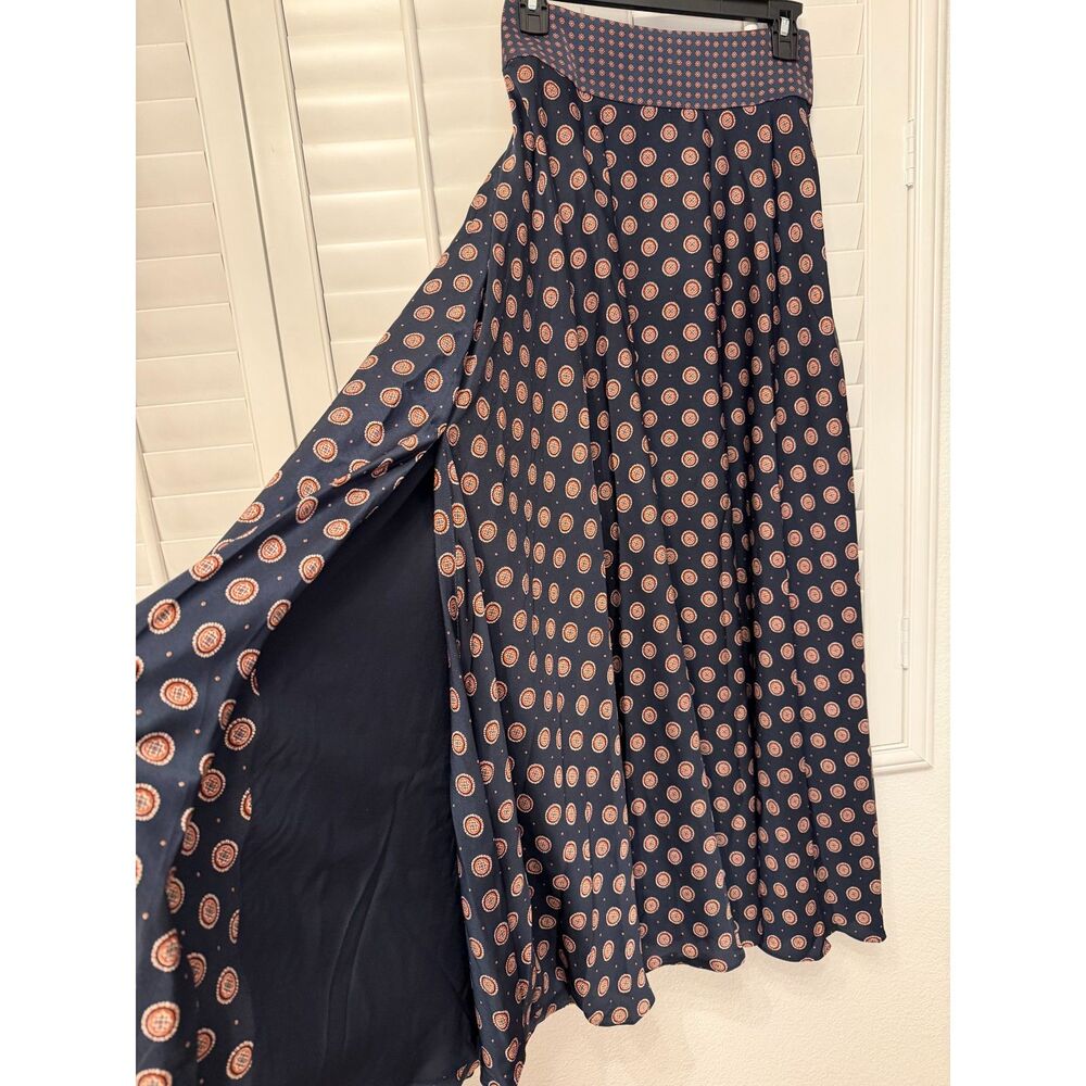 Banana Republic Navy Blue Rust Geometric Medallion Print Maxi Skirt 14